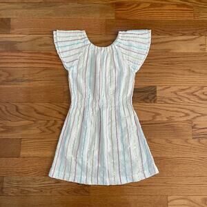 Gymboree Girls 7-8 Summer Dress White Gauze Rainbow Metallic Striped Casual